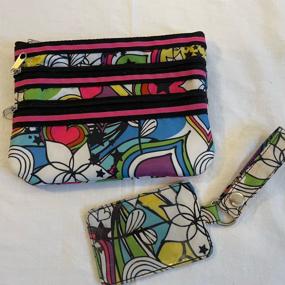 Colorful Floral Zip Pouch and Luggage Tag.